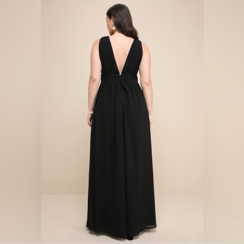 Lulus Heavenly Hues Maxi Dress Large Black Chiffon Side Slit Goddess Formal NWT - Picture 5 of 12